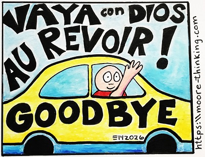 Author waving goodbye